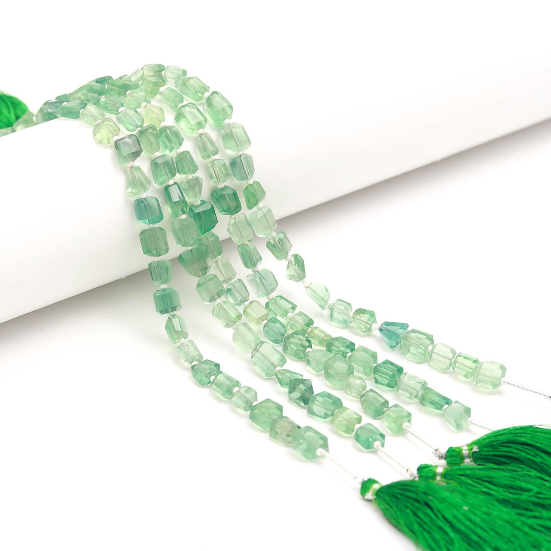 AAA Green Fluorite Faceted Tumble Gemstone Beads ~ 5X7-6X8MM Natural Fluorite Nuggets Shape Beads ~ 8" Strand Jewelry Making Wholesale Beads