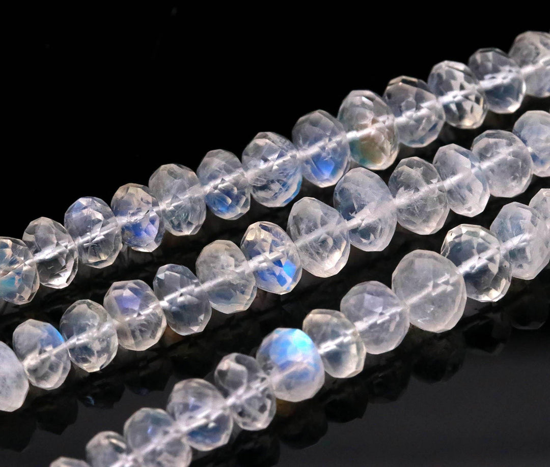 High Quality Rainbow Moonstone Faceted Rondelle Beads for Jewelry Making, Flashy Gemstone Beads 5-7 mm, 6 Inch Strand