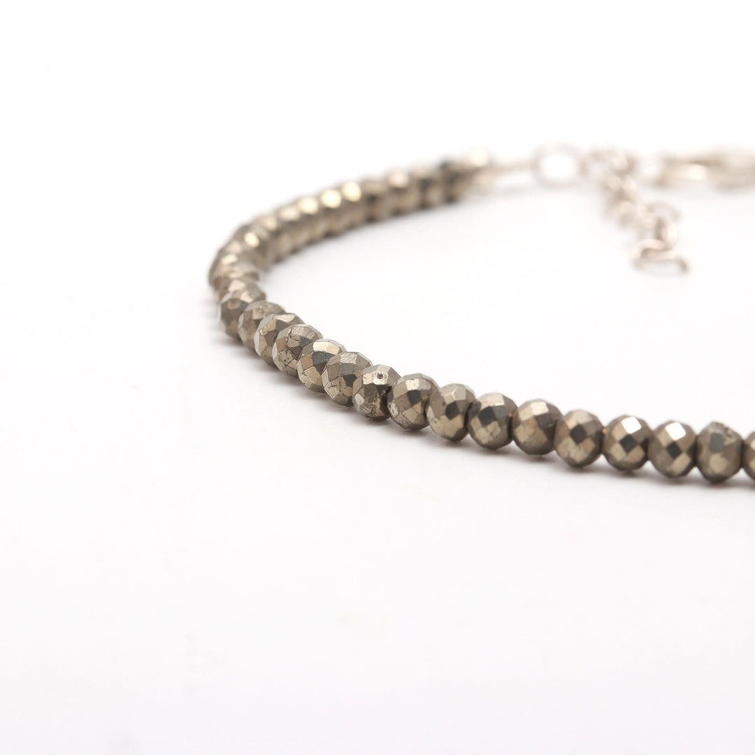 Natural Pyrite Beaded Bracelet, Faceted Pyrite Beads Bracelet, Gemstone Silver Bracelet/Anklet, Yoga/Meditation and Pyrite Bracelet, 3.5 MM