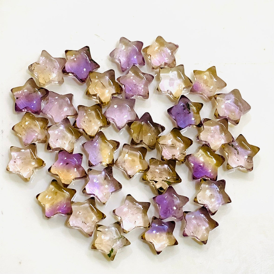 AAA+ Natural Ametrine Star Shape Briolettes, Hand Carved Smooth Star Shape Beads, Ametrine Stars for Jewelry Making, 10 MM Loose Gemstones