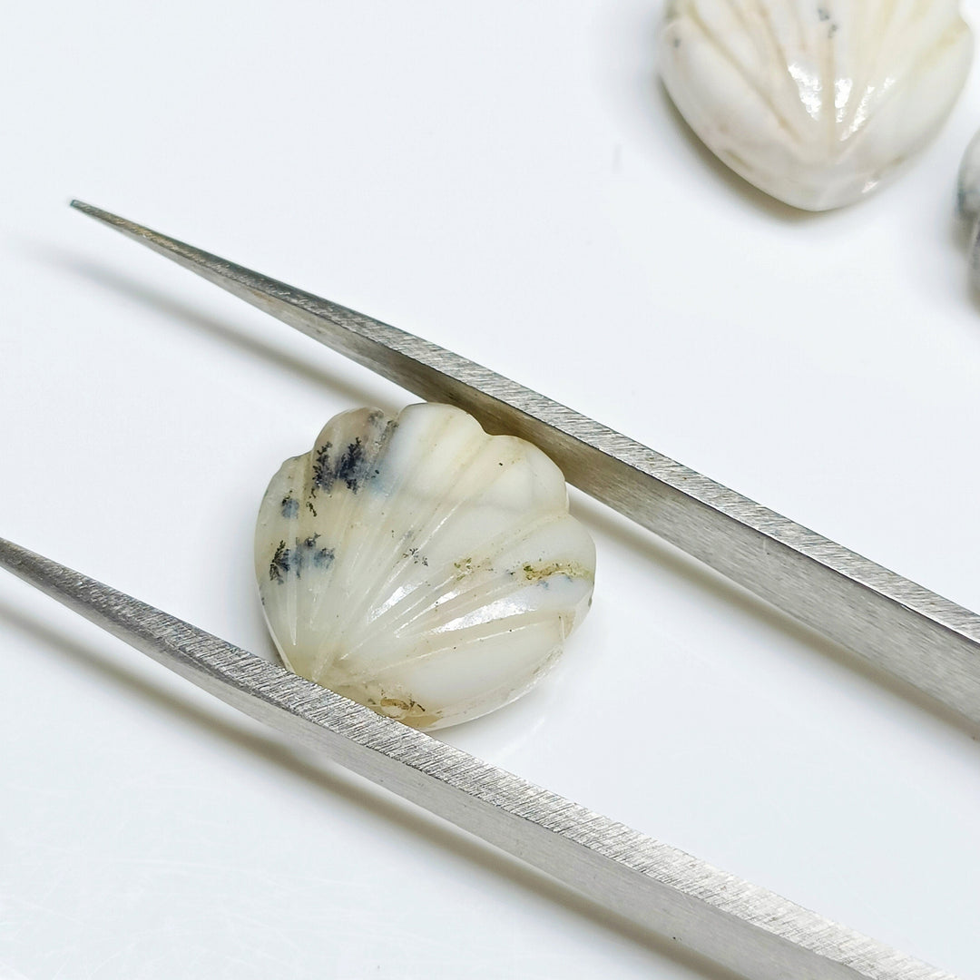 Natural Dendrite Opal Shell Shape Beads, Hand Carved Shell Briolette, Shell Shape Gemstone,Charms for Jewelry Making, 12 mm