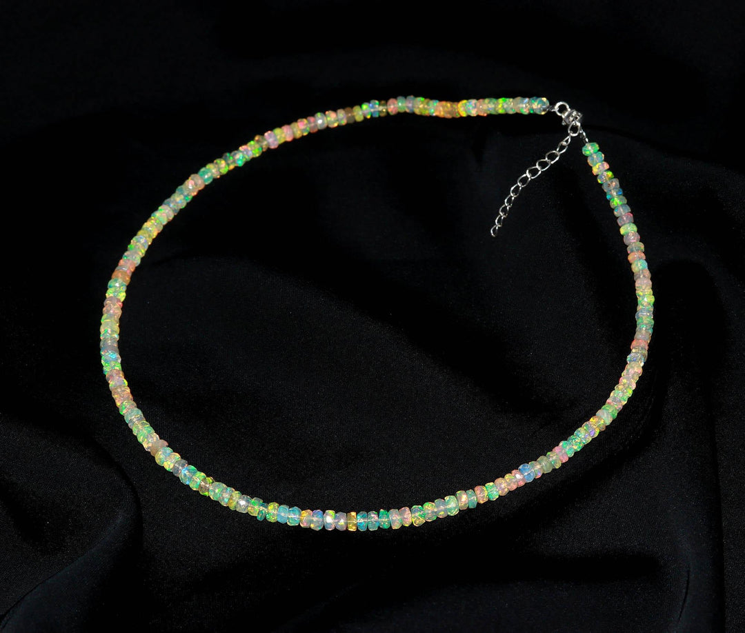 Yellow Ethiopian Opal Necklace, Natural Ethiopian Rondelle Beads Necklace, Faceted Beads Jewelry, 4 MM Beads, Gifts for Women, Gift for Her