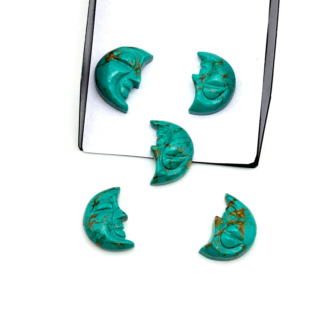 Hand Carved Copper Turquoise Moon Face Charm: Green Gemstone (18X13 MM)