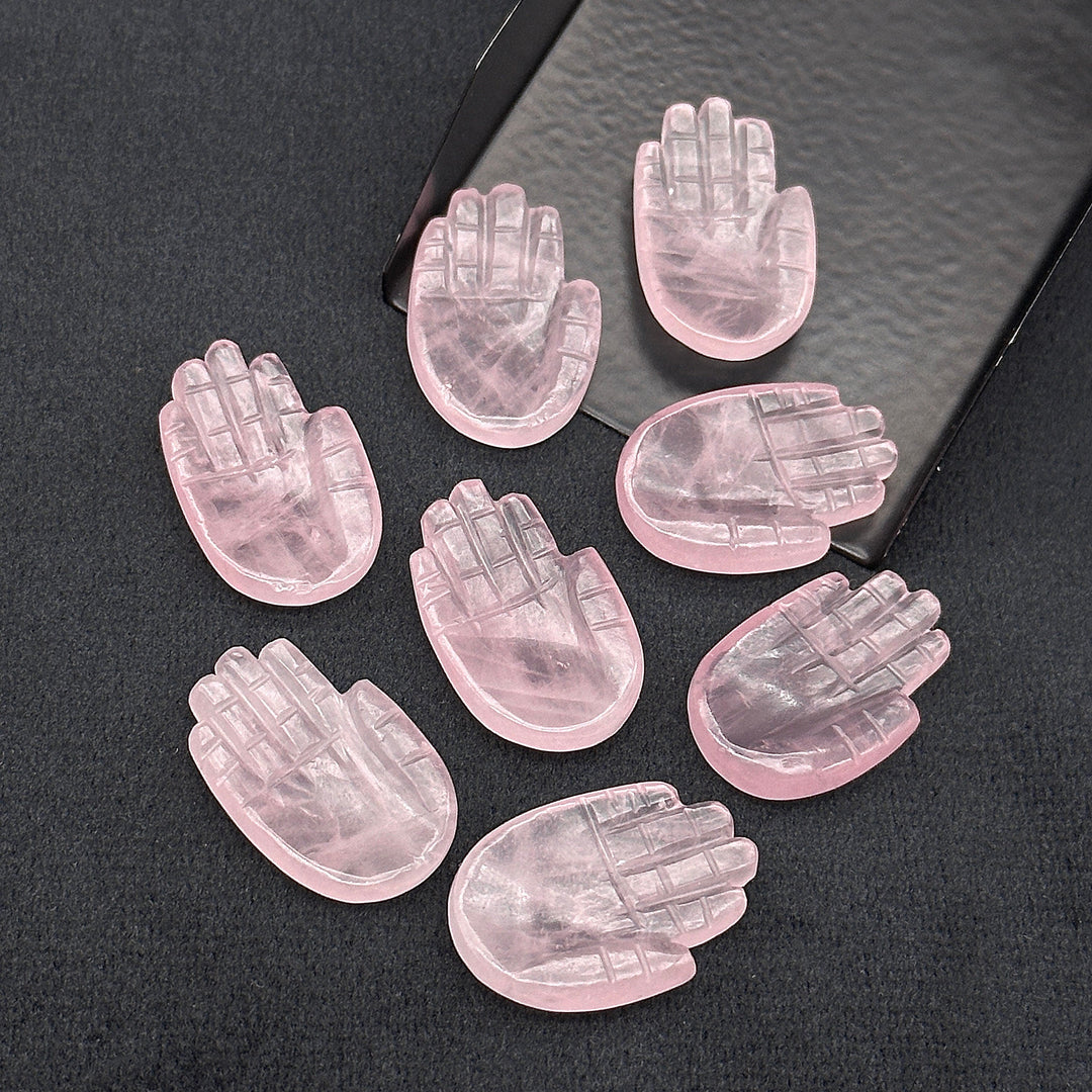 Natural Rose Quartz Hamsa Shape Carving Gemstones, 25 MM Palm Shape Gemstone, Healing Power Of Hamsa, Hand Carved Jewelry Making Charms