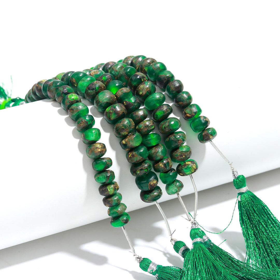 AAA Green Copper Turquoise Smooth Beads, Mohave Copper Turquoise Smooth Rondelle Beads, 9-10 MM Loose Gemstone Beads for Jewelry Making