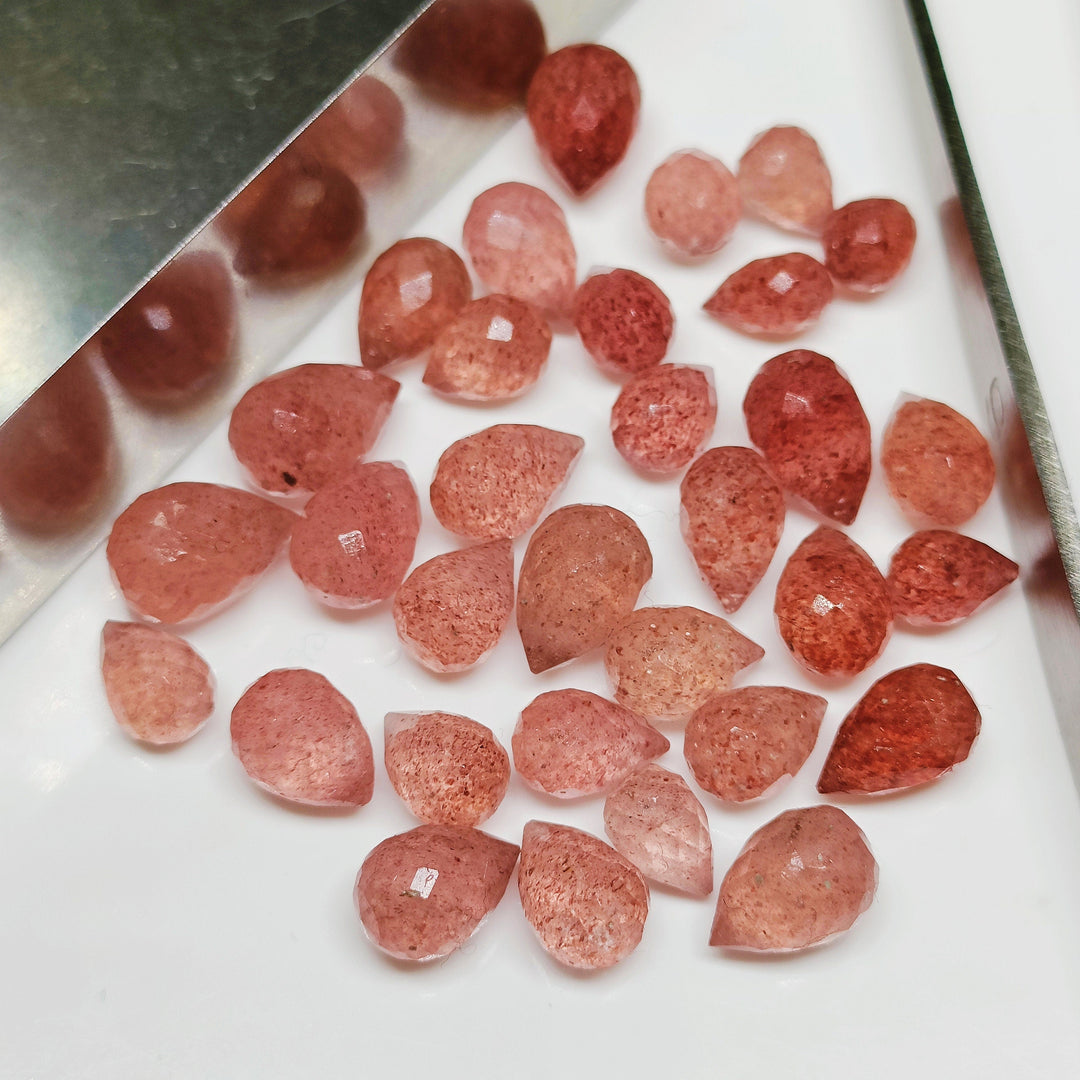 Natural Pink Strawberry Gemstone Drops: Jewelry Making (3X5-7X4.5 mm)