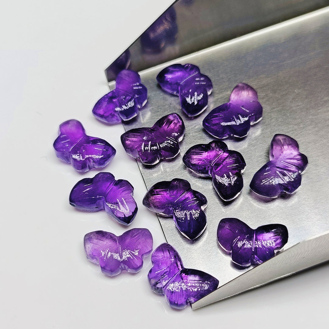 Hand Carved Amethyst Butterfly Gemstone: Jewelry Making (12X7 mm)