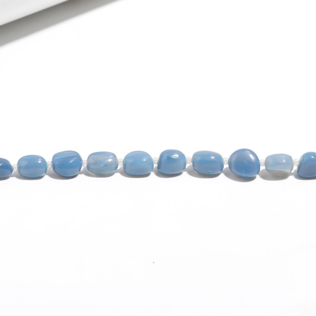 Smooth Blue Opal Tumble Shape Gemstone Beads, Blue Opal Plain Nuggets Shape Beads, 8" Fancy Wholesale Jewelry Beads, 7-8 MM