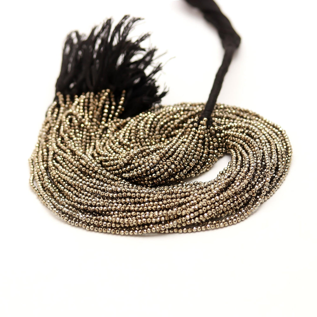 Natural Pyrite Micro Faceted Beads, Sparkling Pyrite Round Beads, AAA Pyrite Gemstone Beads for Jewelry Making, Wholesale Loose Beads, 2 MM