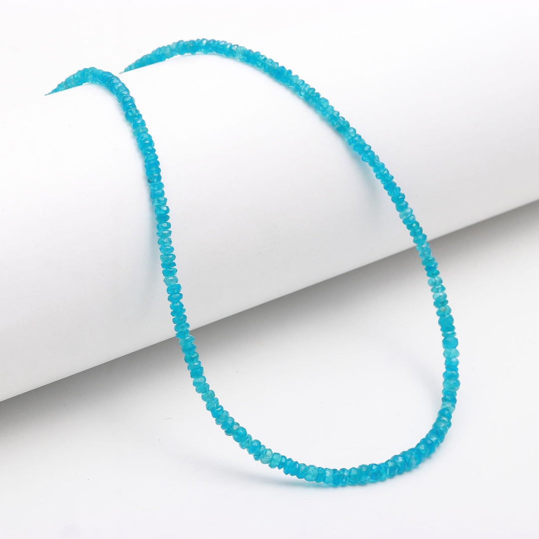 Natural Neon Apatite Beaded Necklace, Faceted Apatite Gemstone Necklace, Silver Jewelry, Handmade Yoga & Meditation Necklace, Gift for Wife