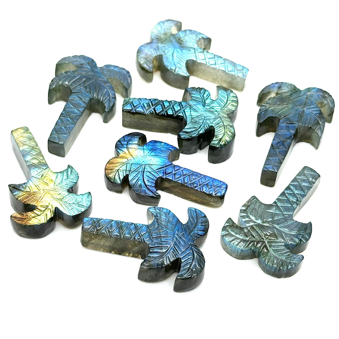 Labradorite Palm Tree Shape Gemstone, Hand Carved Tree Shape Stone, Unique Tree Carving for Jewelry Making, Flashy Labradorite, 28 MM