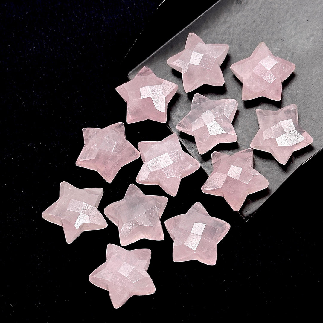 AAAA Rose Quartz Star Shape Briolettes, Natural Rose Quartz Star Gemstone for Jewelry Making, Faceted Pink Quartz Star Charms, 15 MM