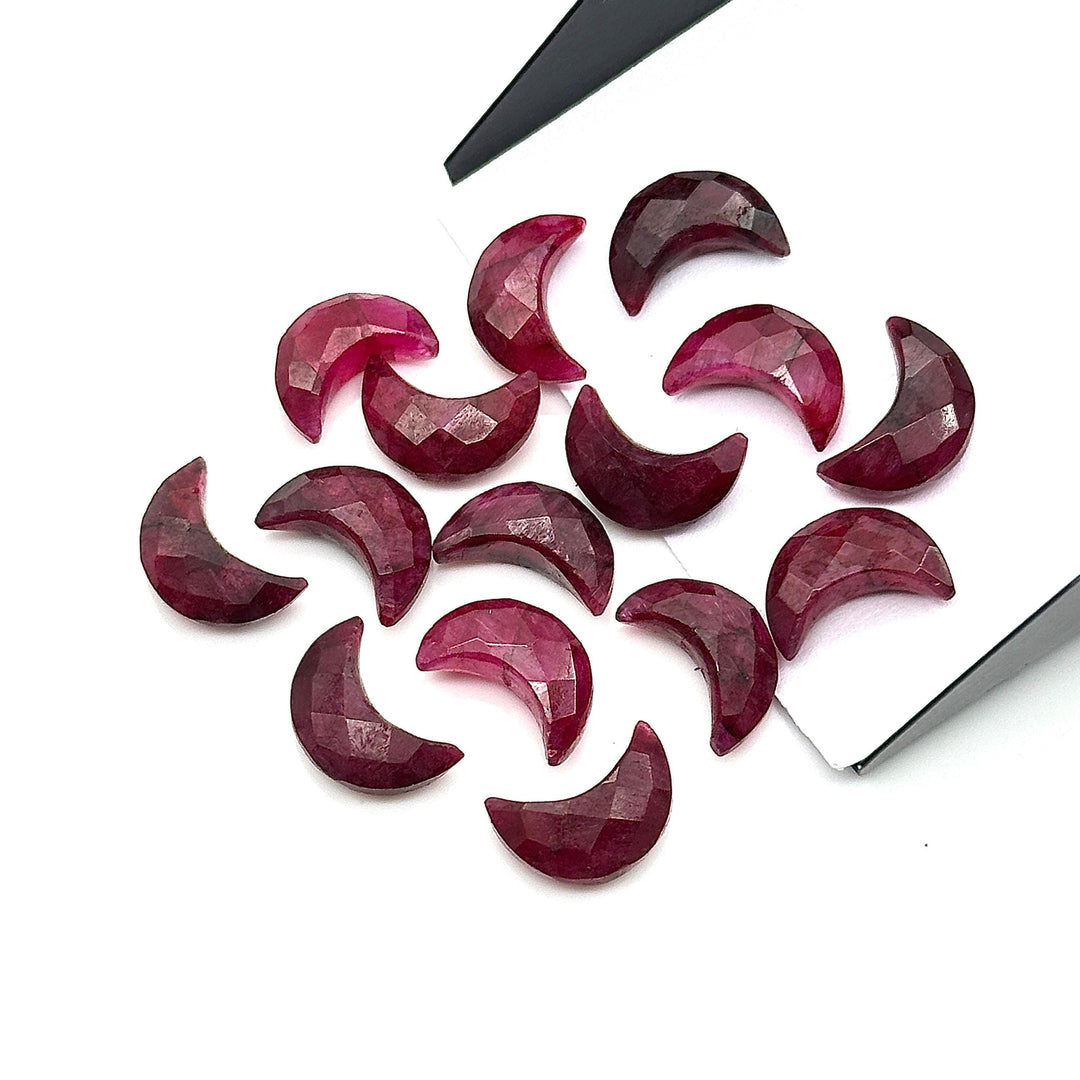 Red Colored Ruby Carved Moon Shape Beads, Faceted  Moon Shape Gemstone Beads For Jewelry, Moon Shape Charms Bead, Dyed Red Beads 12 MM