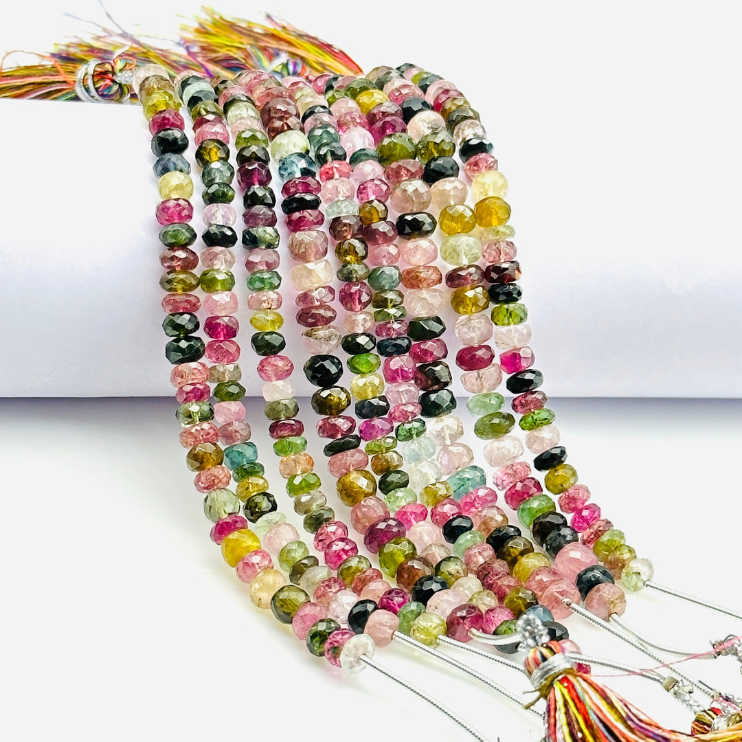 Faceted Watermelon Tourmaline Rondelle Beads: 5-6mm, 4 Inch Strand