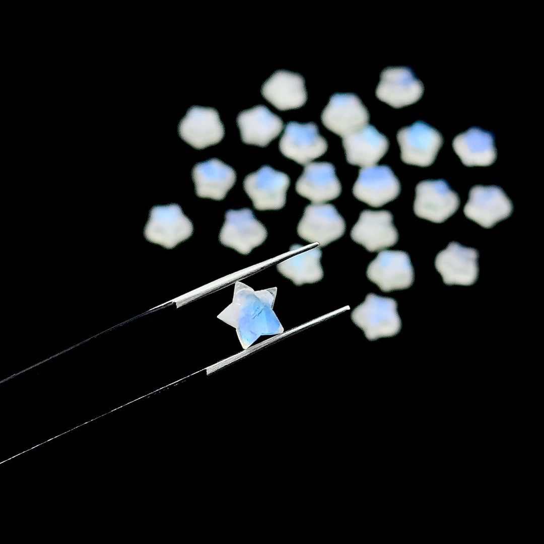 Superb Natural Rainbow Moonstone Star Shape Briolette's, Carved Smooth Star Shape Gemstone, 8 MM Star Shape Charms, Flashy Gemstone Crystals