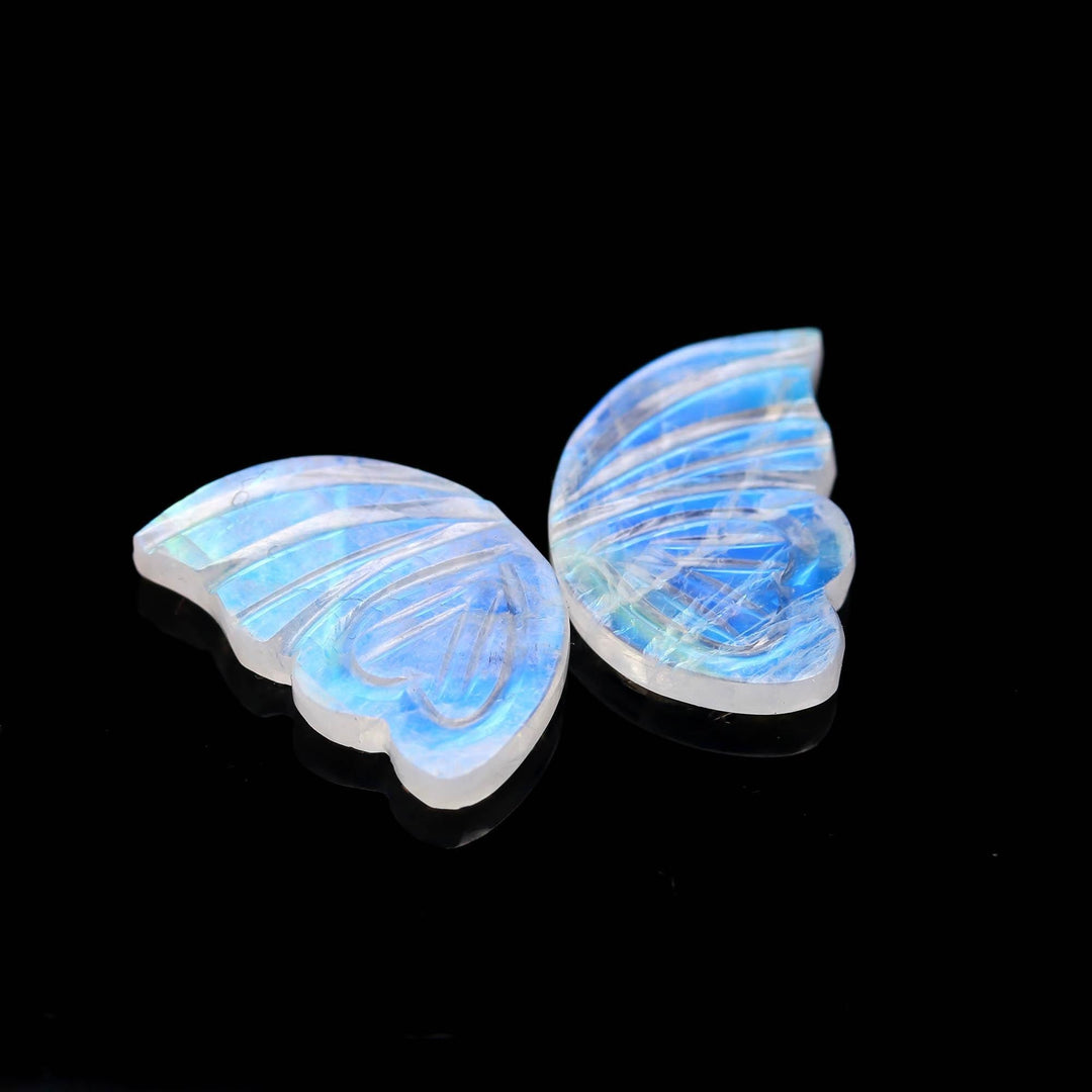 Natural Flashy Rainbow Moonstone Hand Carved Butterfly Wings Shape Stone, Loose Butterfly Wings for Jewelry Making, 13X19 MM