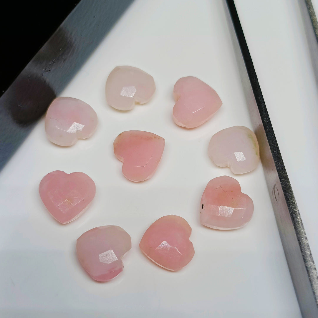 Natural Pink Opal Heart Shape Gemstone Beads, Hand Carved Faceted Heart Gemstone, Heart Briolettes, Loose Gemstone For Jewelry Making 8 MM