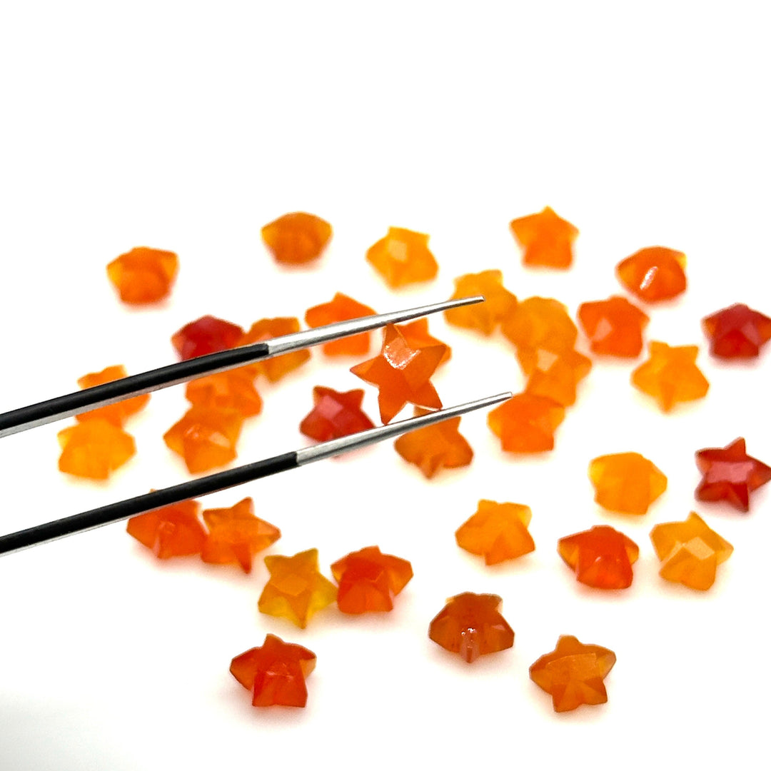 Miniature Stars, Natural Carnelian Faceted Carved Star, Star Shape Gemstone For Jewelry, 8 mm Star Shape Briolette's, Healing Orange Stars