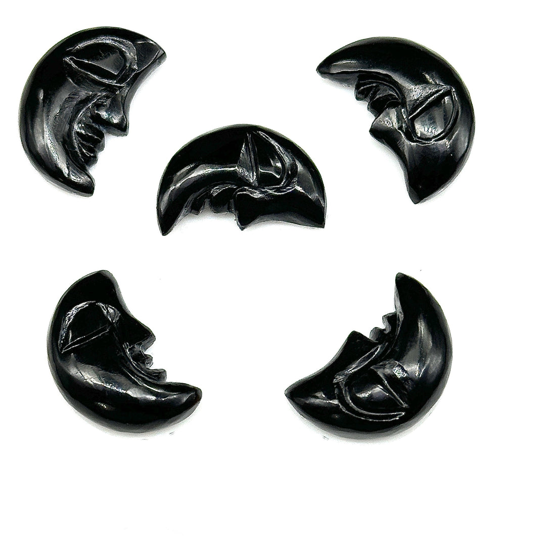 AAA Natural Black Onyx Moon Face, Black Onyx Half Moon Carvings, 18X13 MM, Jewelry Making Carving Gemstone, Carved Face Crystal, Face Charm