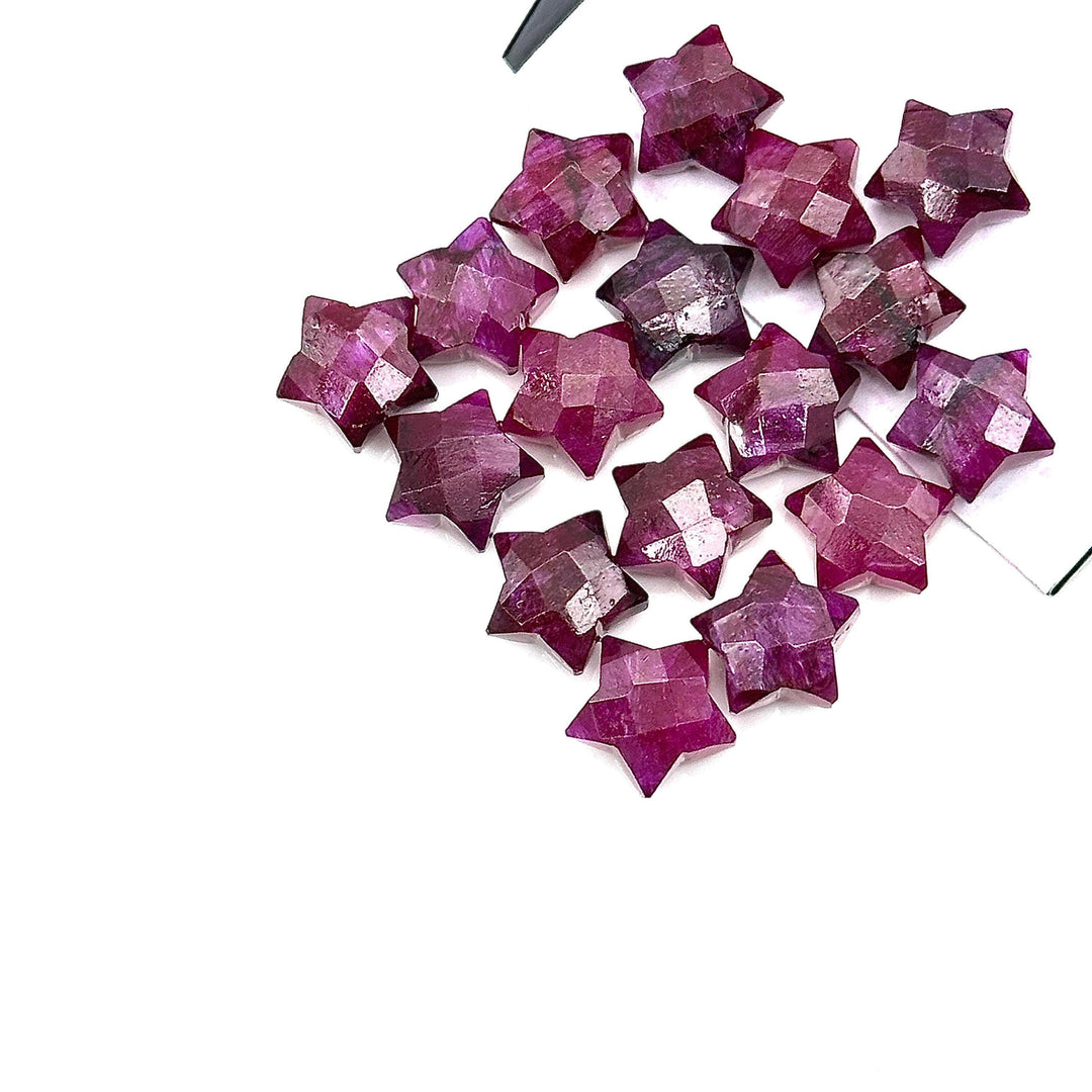 Red Ruby Hand Carved Star Shape Beads, AAA Red Ruby Faceted Star Briolettes, Loose Star Charm Beads, Colored Ruby Dyed Red Beads, 10 MM