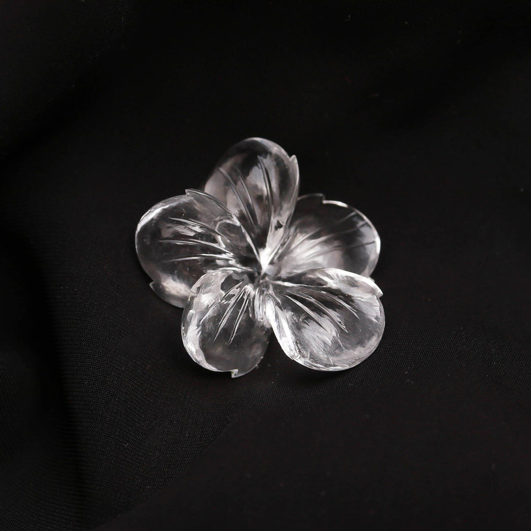 Natural Crystal Quartz Carved Flower Shape Stone, Clear Crystal Handmade Flower Carving, 36 MM Beautiful Crafted Piece