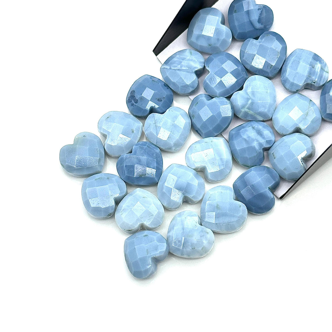 Blue Opal Heart Briolette Beads: Hand Carved Faceted Gemstone, 12mm