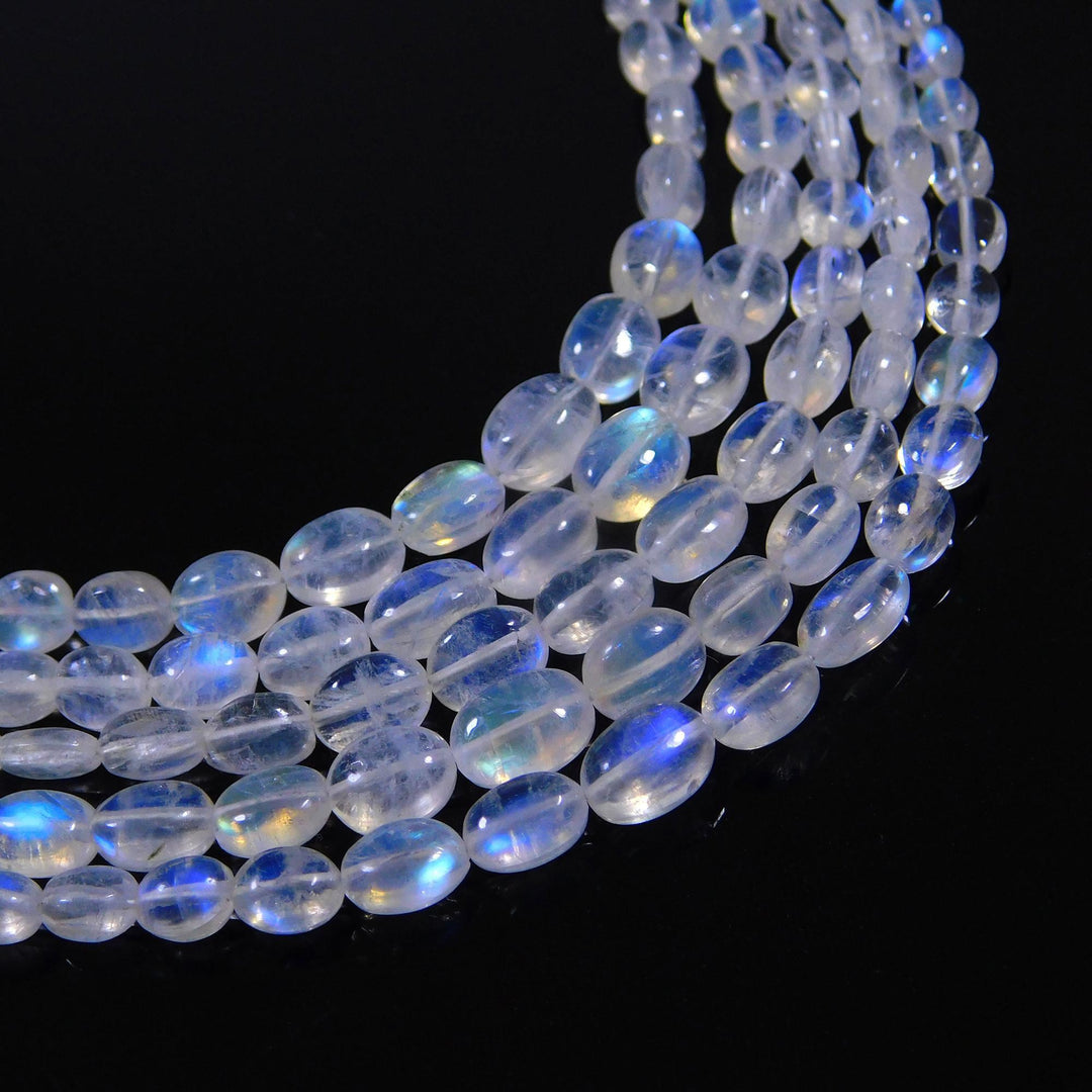 Superb Rainbow Moonstone Oval Shape Beads, Natural Rainbow Moonstone Smooth Oval Beads, 4-7 MM Blue Flashy Oval Beads, 4 Inch Strand