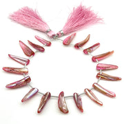 Beautiful Long Pink Sea Pearl Beads, Coated Teeth Shape Pearl Gemstone, 26 MM Fancy Jewelry Making Wholesale Beads, Sea Pearl for Diy Craft