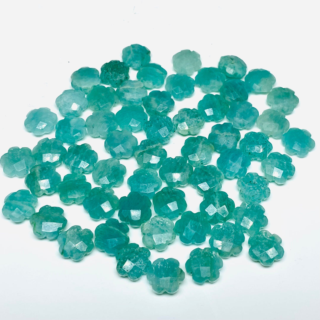 2,3,4,5 Pcs Natural Amazonite Hand Carved Flower Shape - Carved Flower Shape Gemstone For Jewelry - Flower Shape Wholesale Gemstone - 10 mm