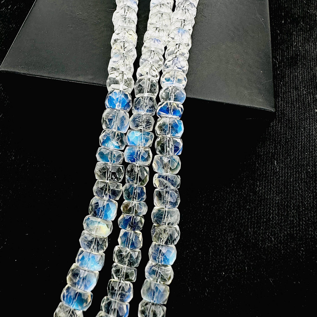 Supreme Quality RAINBOW MOONSTONE Faceted Rondelle Beads, Natural Rainbow Moonstone Beads, Flashy Rainbow Beads, 10'' Jewelry Making Beads
