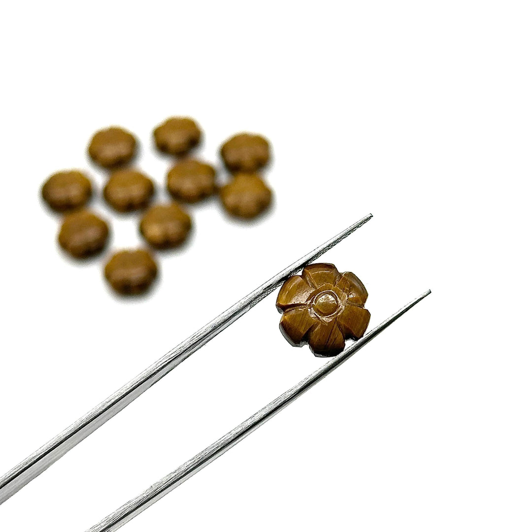 AAA Tiger's Eye Flower Shape Carvins, Natural Tiger Eye Flower Shape Carving, Jewelry Making Loose Gemstone Charms, 12 MM, Carved Crystals