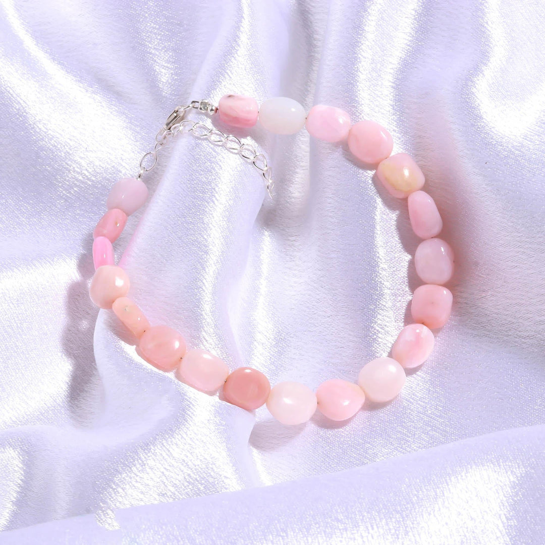 Pink Opal Smooth Tumble Beads Bracelet, AAA Pink Opal Nuggets Shape Beads Bracelet, Jewelry Gifts, Fancy Jewelry/Anklet for Girls, 8 MM