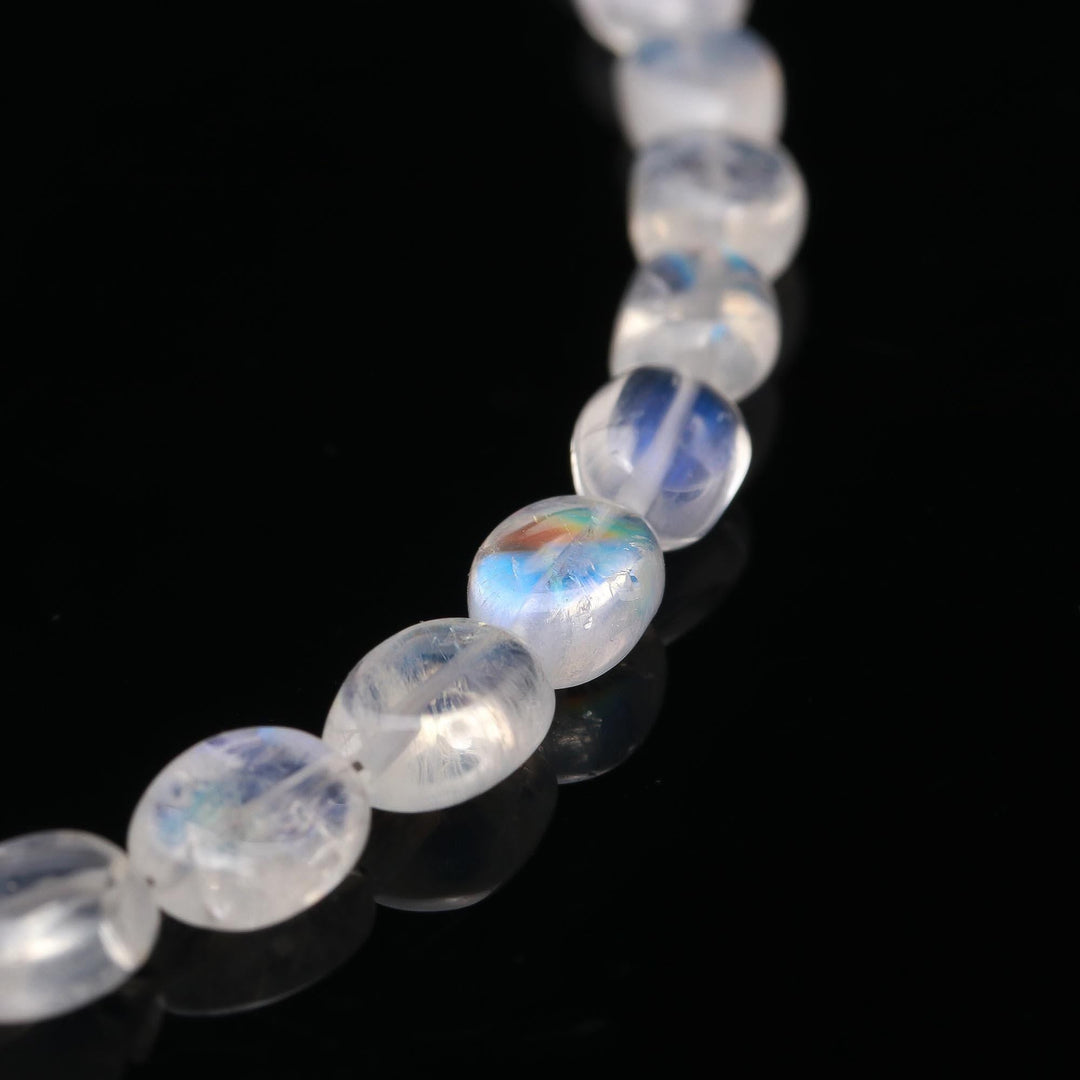 Flashy Rainbow Moonstone Oval Beads Bracelet, Smooth Oval Beads Bracelet, 6 MM Blue Flash Beads Bracelet, Emotional Balancing Stone Bracelet