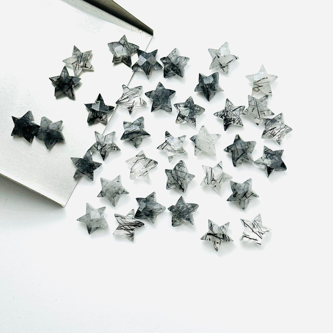 Super Cute Natural Black Rutile Star, Faceted Stars Shape Beads, Jewelry Making Loose Gemstone, Faceted Hand Carved Gemstone, 8 mm