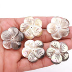 Load image into Gallery viewer, 1 Pc Natural Black Mother of Pearl Flower Shape Carvings, Pearl Flower Shape Beads for Jewelry Making, Center Hole