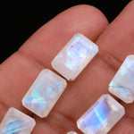 Load image into Gallery viewer, AAA+ Rainbow Moonstone Rectangle Shape Gemstone, Moonstone Faceted Baguette Stone, Fancy Cut Gemstone Beads, Jewelry Making, 10X12 MM