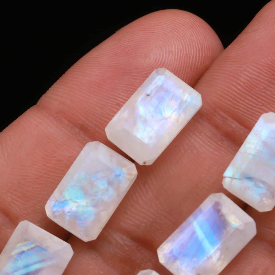 AAA+ Rainbow Moonstone Rectangle Shape Gemstone, Moonstone Faceted Baguette Stone, Fancy Cut Gemstone Beads, Jewelry Making, 10X12 MM