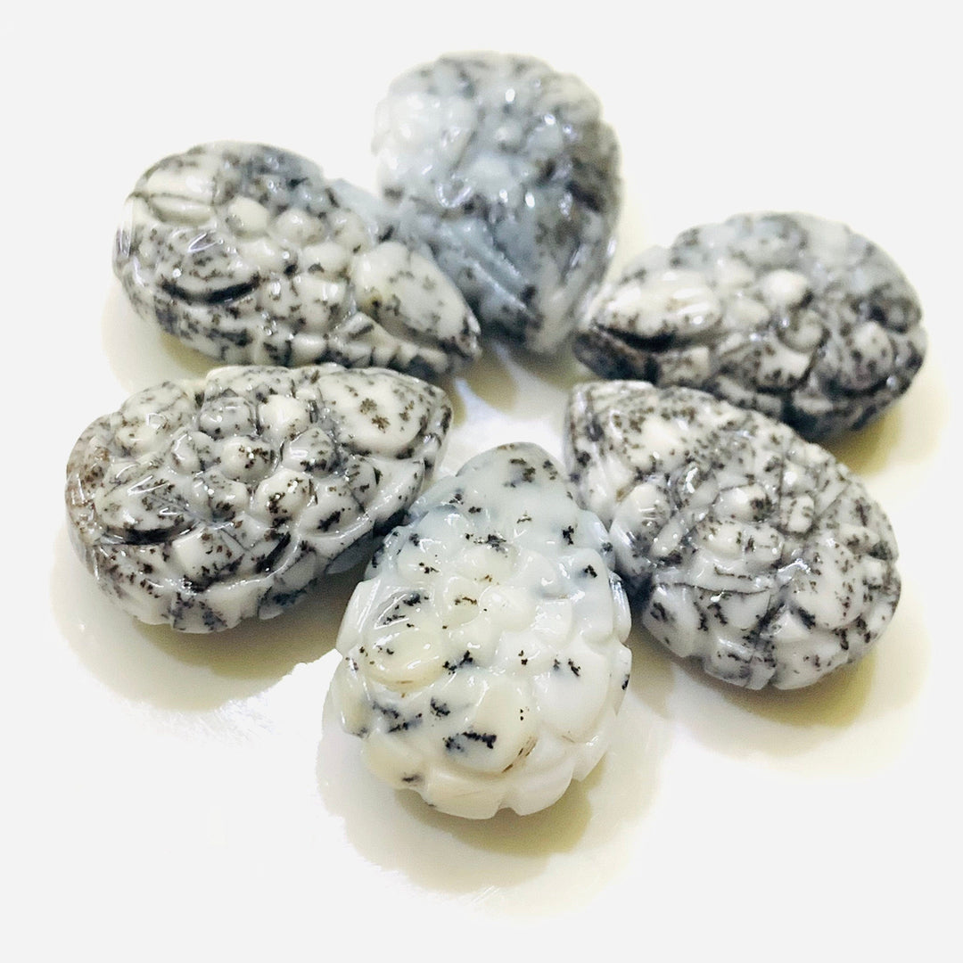 1,2,3,4,5,6 pcs 100% Natural Dendrite Opal Pear Shape Carved Gemstone, Pear Shape Carving, Carved Gemstone For Jewellery 17.8X12 mm