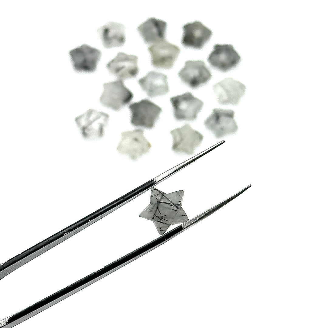 Natural Black Rutile Carved Star Shape Briolettes, Hand Carved Faceted Star Shape Beads Gemstone For Jewlery, Loose Star Charms, 10 MM