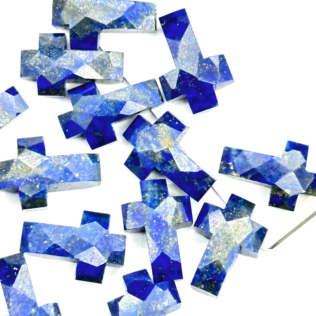 Lapis Lazuli Cross Shape Gemstone Beads, Faceted Cross Carving Beads, Healing Gemstone Beads, Holy Cross Loose Beads, Power Beads 15X10 MM