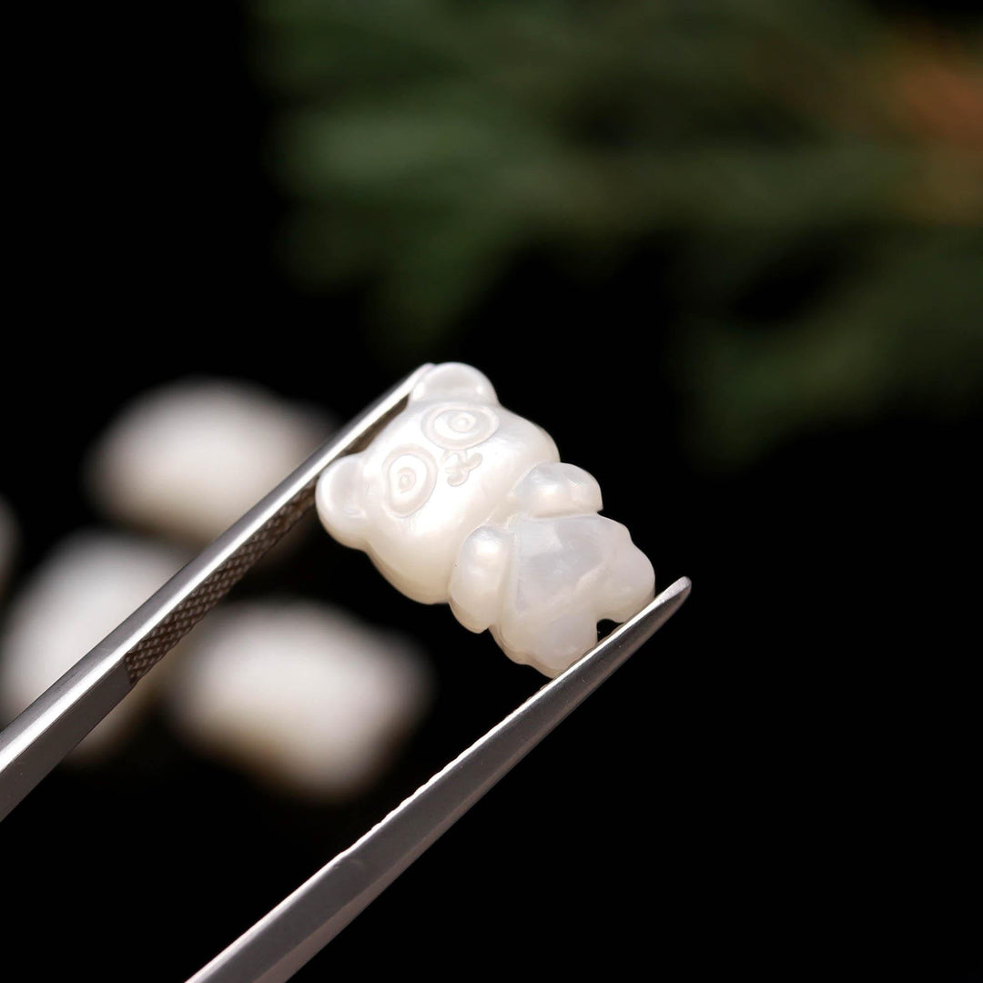 Mother Of Pearl Teddy Bear Beads, White Pearl Gummy Bear Beads for Jewelry Making 14 MM, Top to Bottom Drill, White Panda Gemstone
