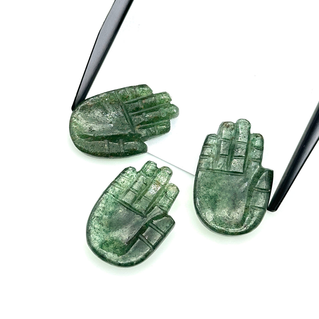 Natural Green Strawberry Hamsa Shape Carved Stone, 25 MM Palm Shape Gemstone, Green Strawberry Charms, Jewelry Making Hamsa Charm Beads