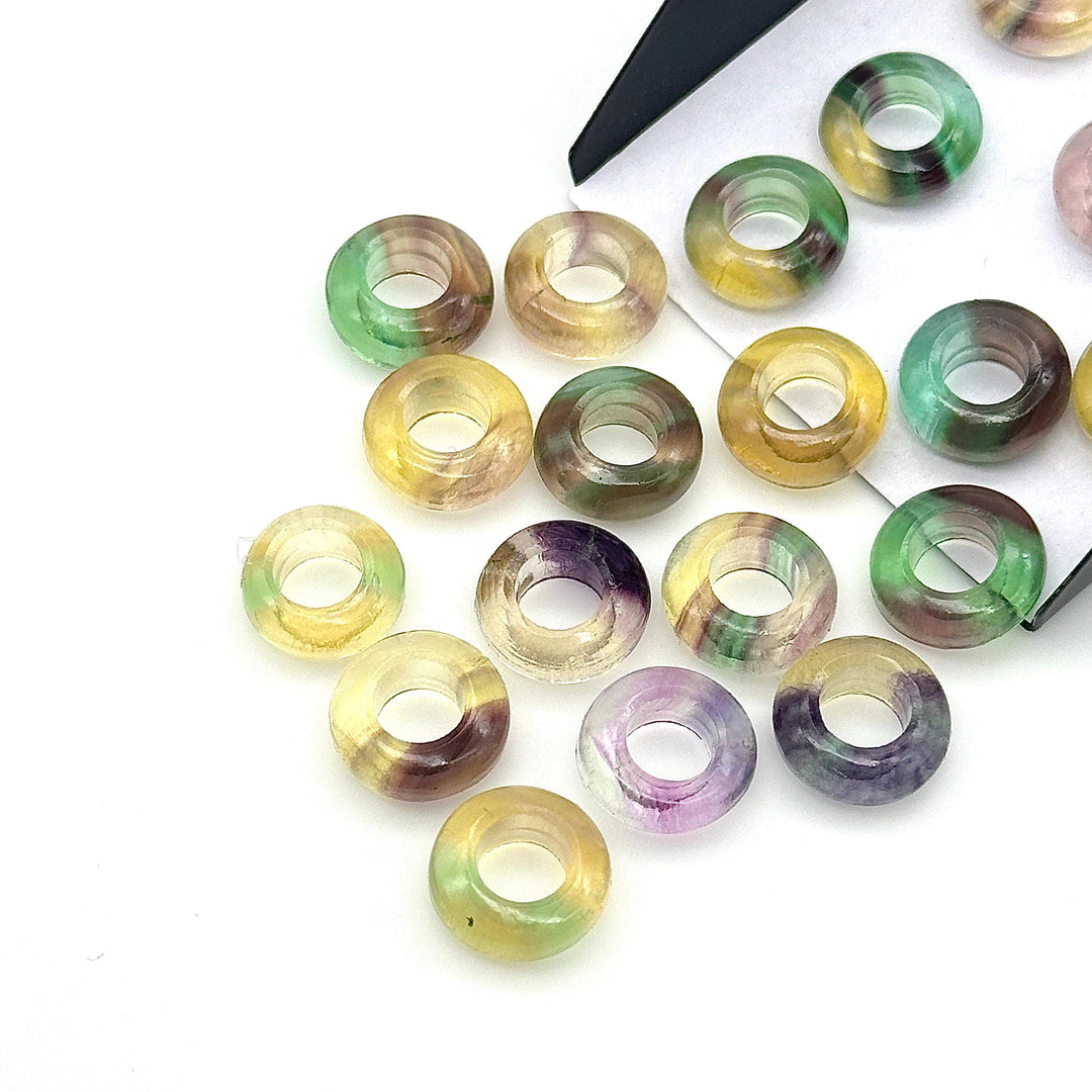 Rainbow Fluorite Donut Shape Gemstones, Multi Fluorite Donut Carving, Healing Gemstone Beads, 12 mm Fluorite Smooth Donut Beads