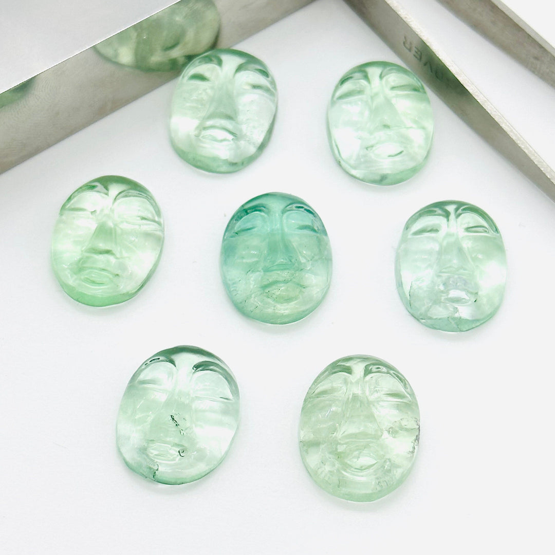 1,2,3,4,5Pcs Natural fluoride oval face Shape Carving,Hand carved fancy face shape Gemstone, fluoride carved Gemstone jewelry Making,18X14mm
