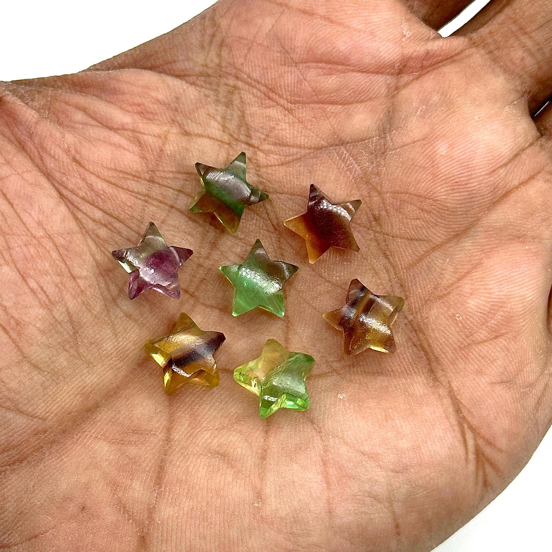 High Quality Multi Fluorite Star Shape Briolette's, Fluorite Smooth Hand Carved Star Shape Beads, Star Shape Loose Charm Jewelry Beads 10 MM