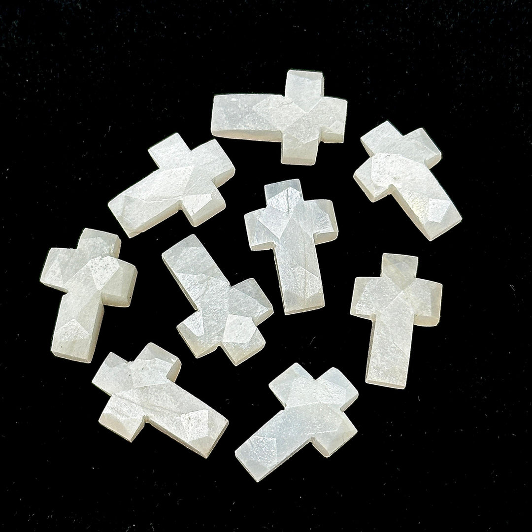 Natural White Moonstone Cross Shape Briolettes, AAA Moonstone Gemstone Beads, Holy Cross Charm for Jewelry, 15 MM Jesus Lord Spiritual Beads