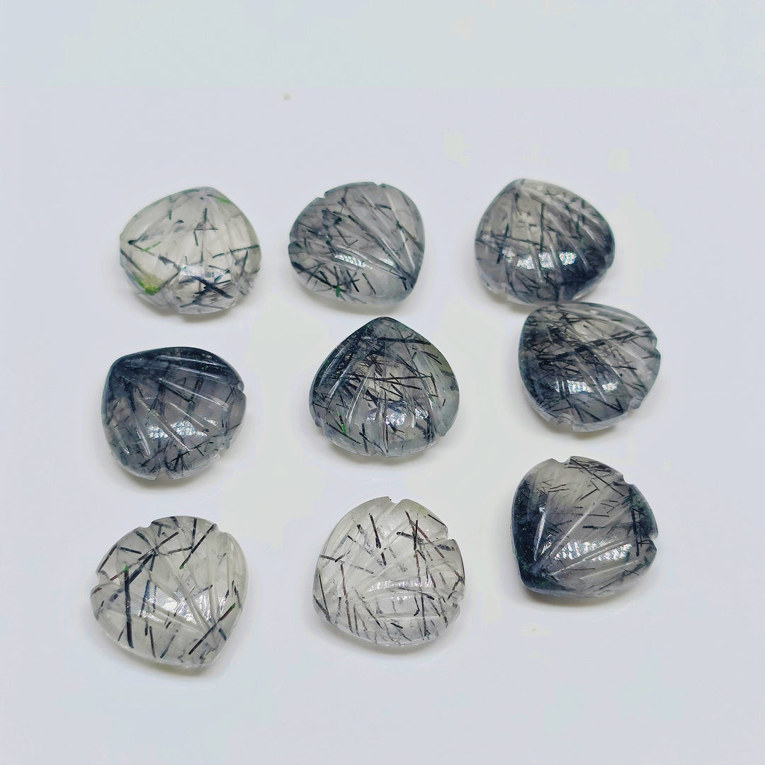 Handmade Black Rutile Sea Shell Briolettes: Carved Gemstone, 12mm