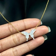 Dainty Natural Pearl Butterfly Shape Pendant, White Pearl Hand Carved Butterfly Necklace, 925 Sterling Silver Necklace, Gift For Her, 20 MM