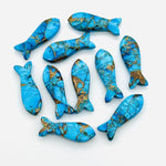 Load image into Gallery viewer, Carved Copper Turquoise Fish Charm: Blue Briolette Bead, 25mm