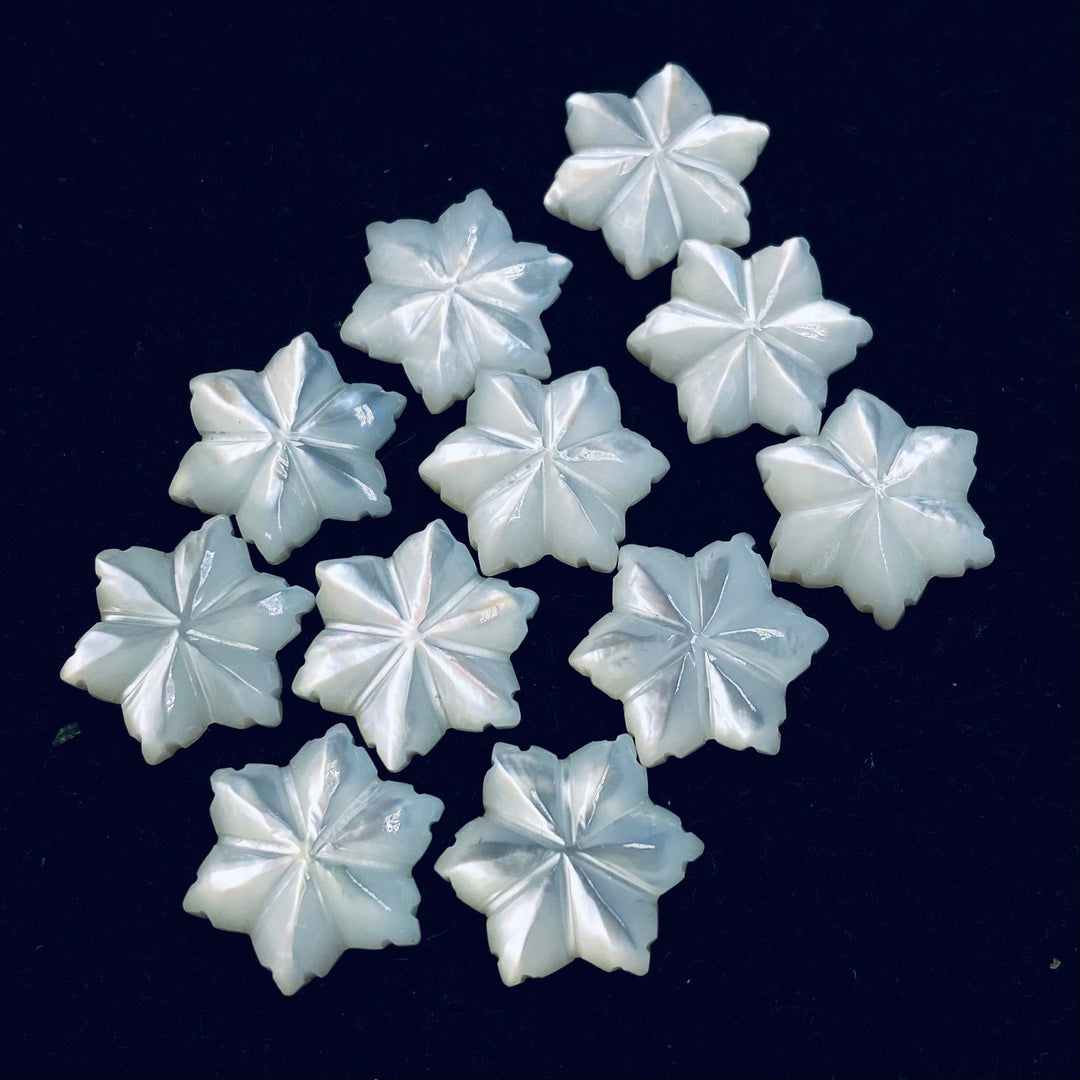 Natural Mother of Pearl Flower Carved Gemstone - 14mm